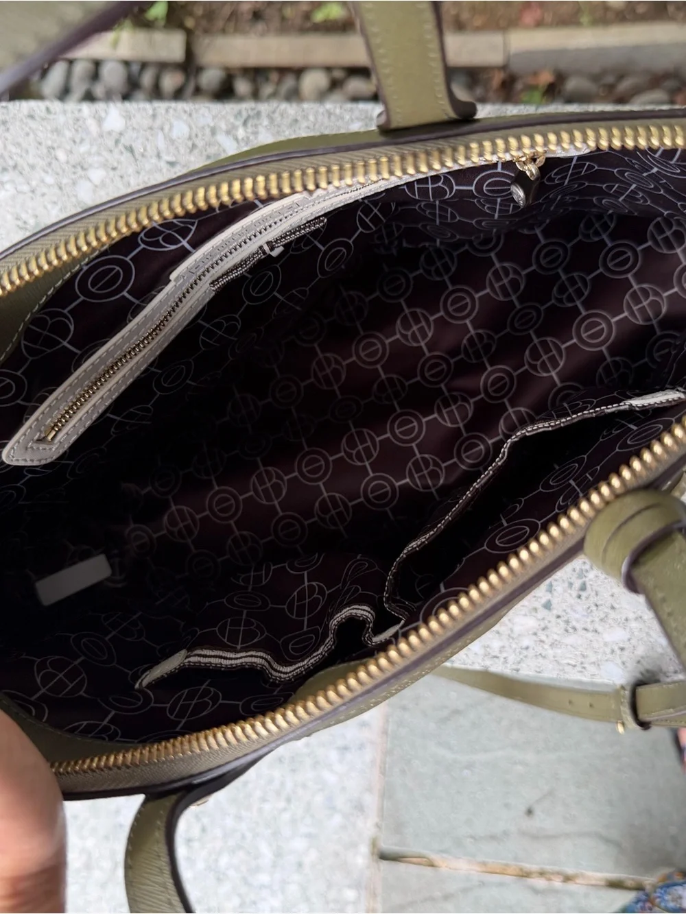 henri bendel Olive Saffiano Leather Satchel with Gold Hardware